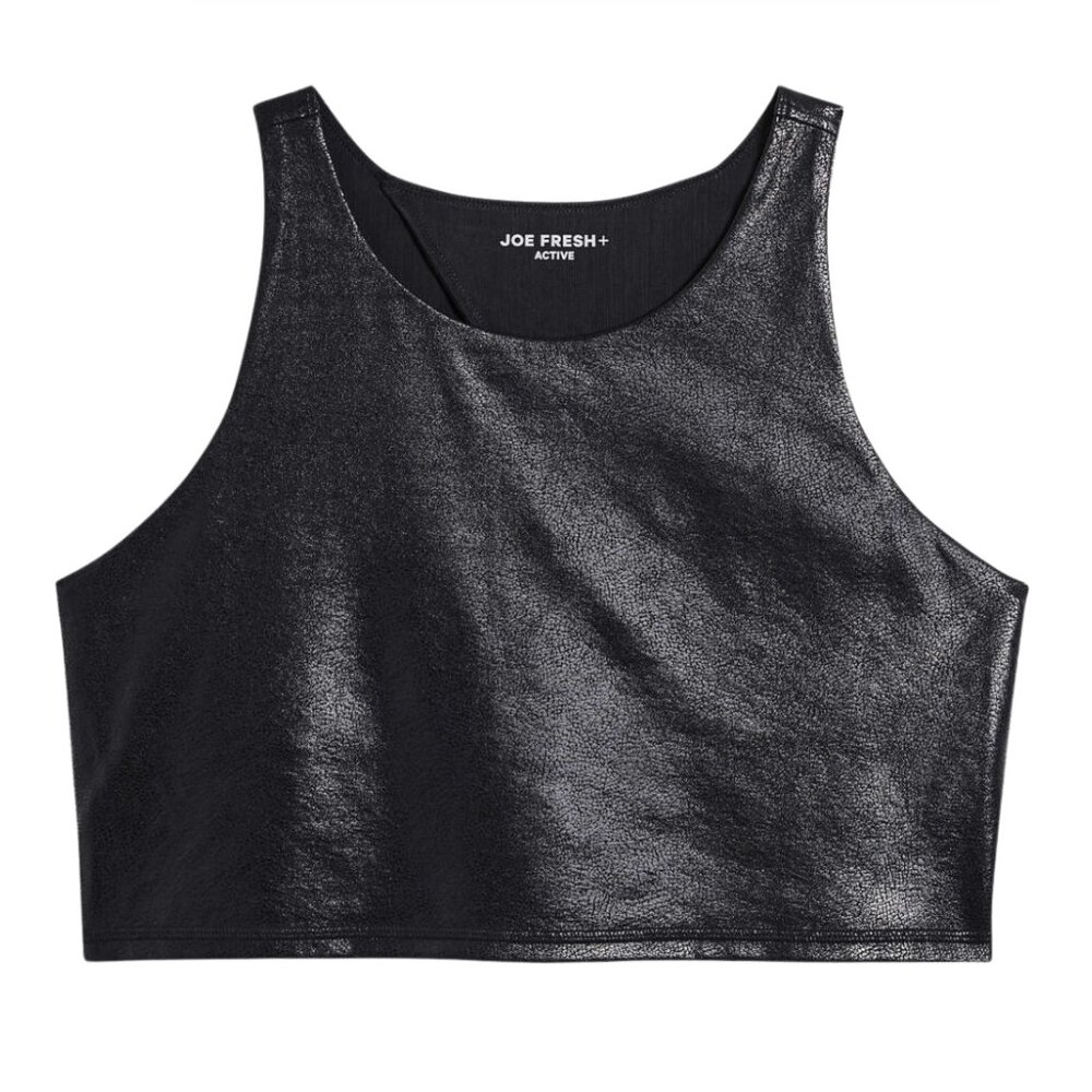 JOE FRESH Crop Active Top / Activewear / x Sasha Exeter / Shiny / Black / SizeXL